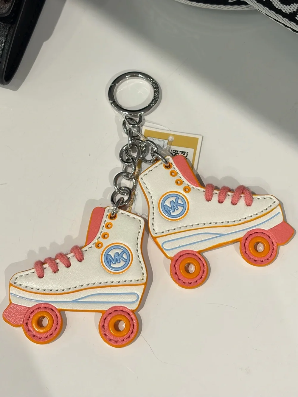 Michael Kors Roller Skate Keychain Charm Bag White & Pink